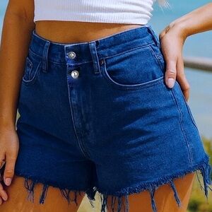 Vintage 90s Buckle Legend High Rise Cutoff Denim Shorts Dark Indigo 28